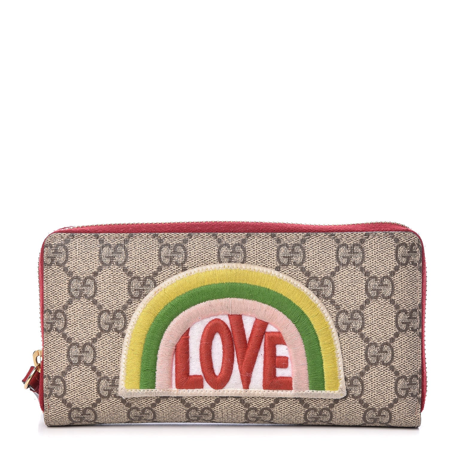 Gucci GG Supreme Monogram Embroidered Rainbow Zip Around Wallet Red 1 of 8