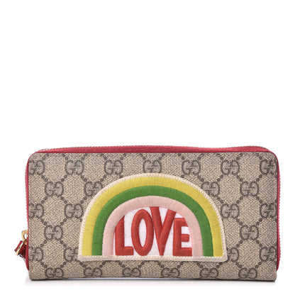 Gucci GG Supreme Monogram Embroidered Rainbow Zip Around Wallet Red 1 of 8