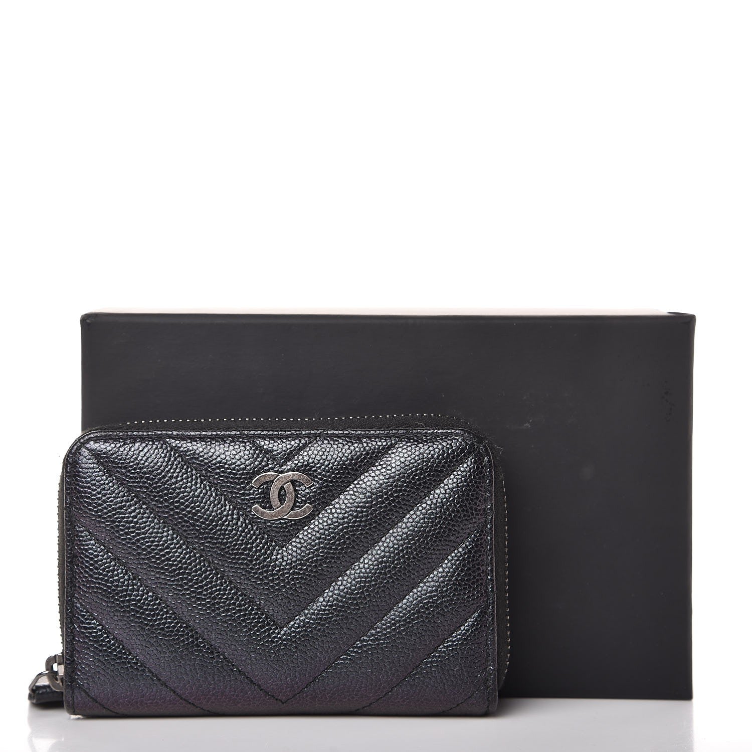 Chanel Iridescent Caviar Chevron Quilted Zip Around Coin Purse Black 8 of 8