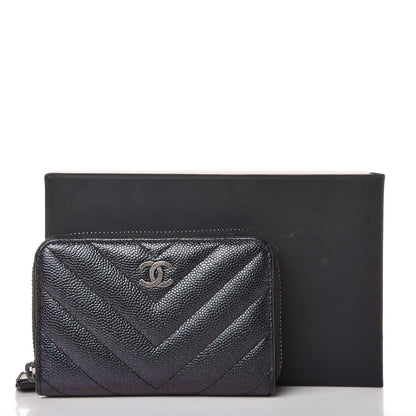 Chanel Iridescent Caviar Chevron Quilted Zip Around Coin Purse Black 8 of 8