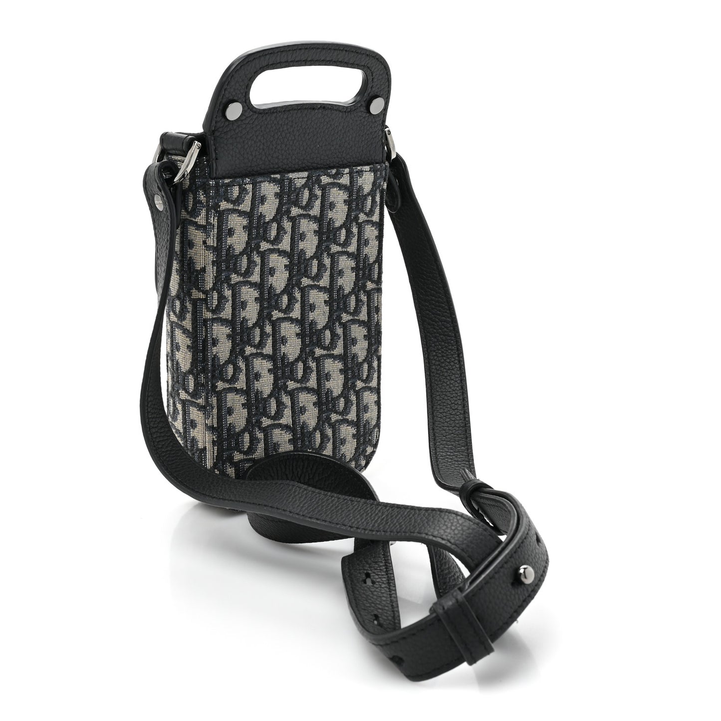 Oblique Grained Calfskin Vertical Saddle Pouch With Strap Beige Black