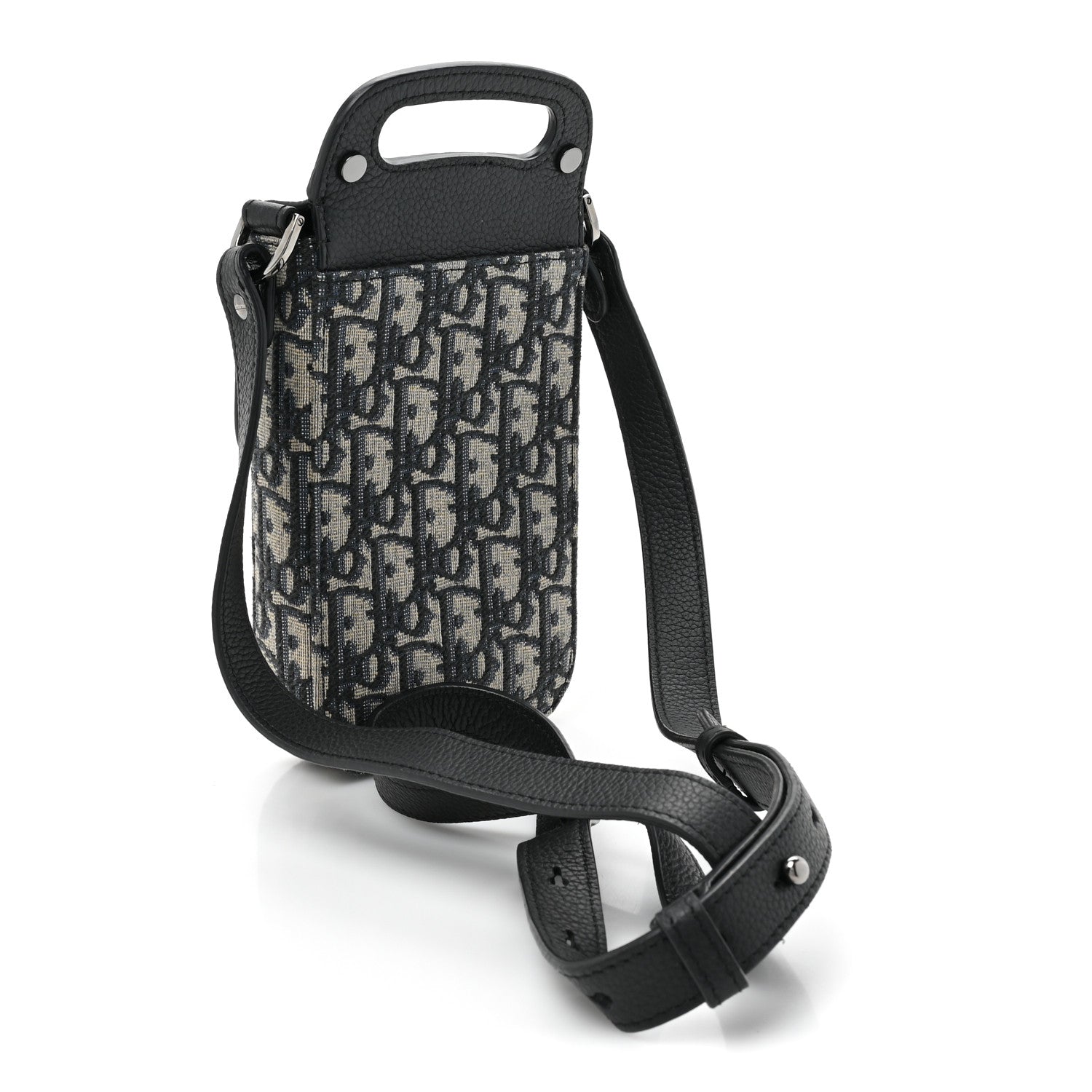 Christian Dior Oblique Grained Calfskin Vertical Saddle Pouch With Strap Beige Black 3 of 9