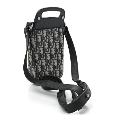 Christian Dior Oblique Grained Calfskin Vertical Saddle Pouch With Strap Beige Black 3 of 9