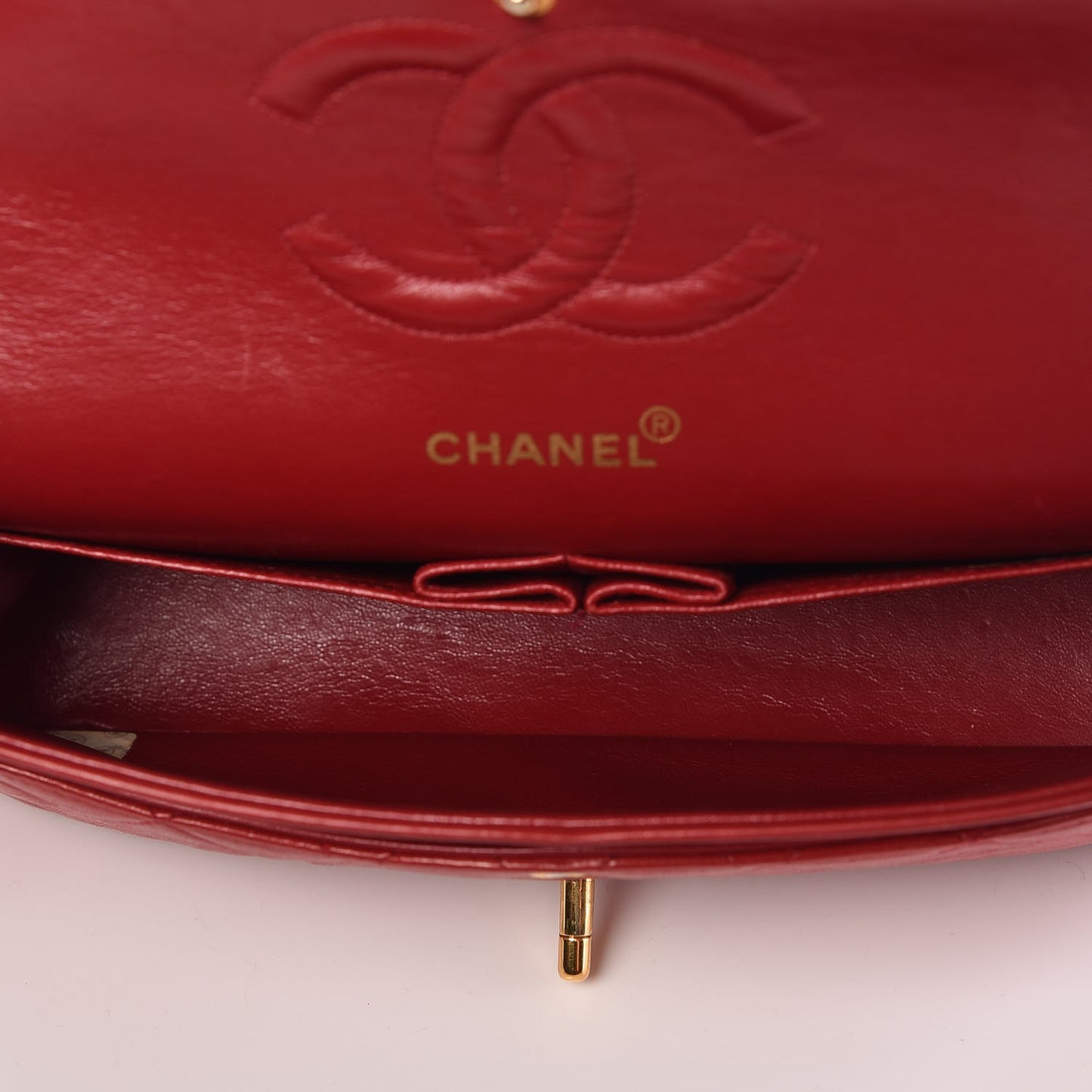 Lambskin Quilted Medium Double Flap Red