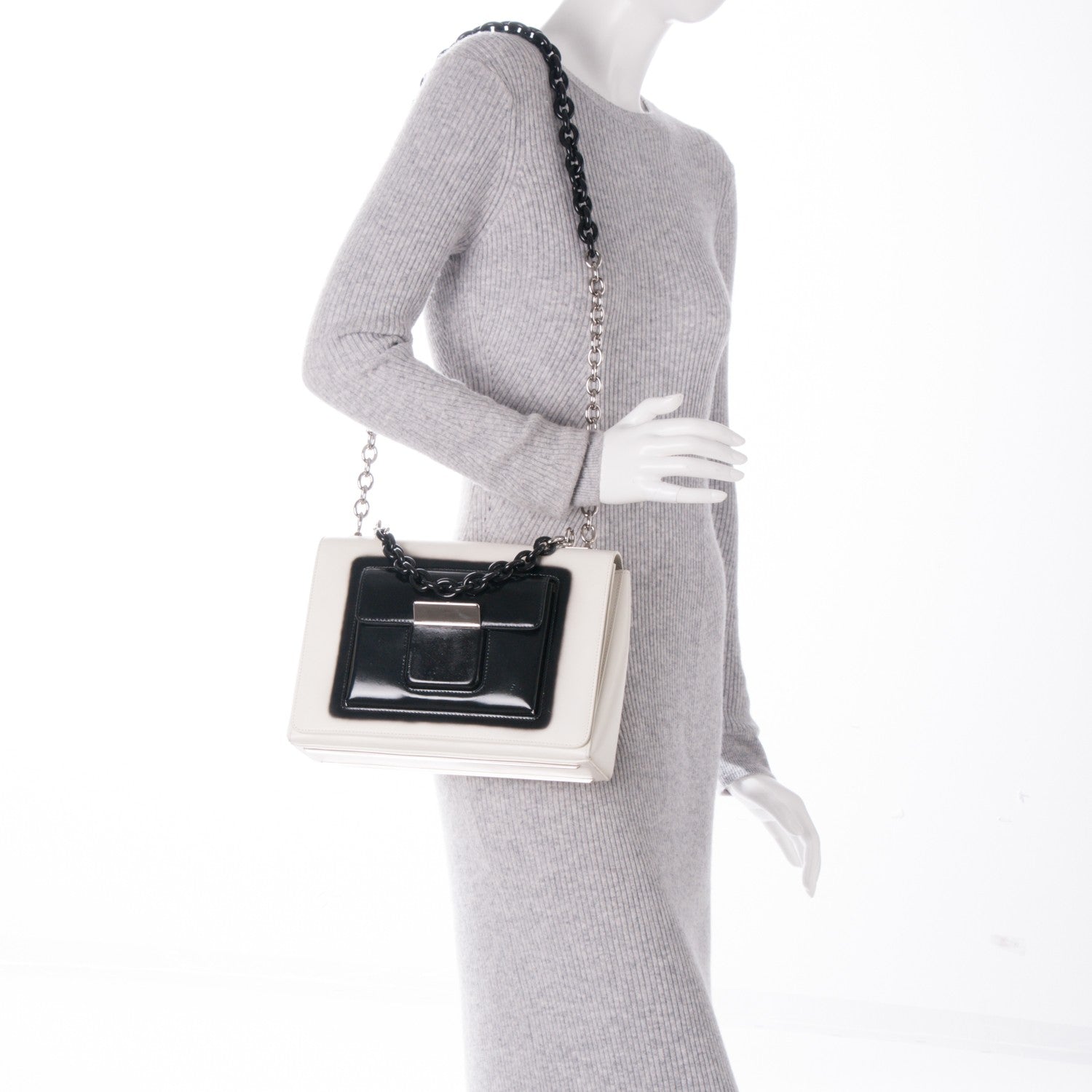 Balenciaga Calfskin Bal58 Shoulder Bag White Black 2 of 7