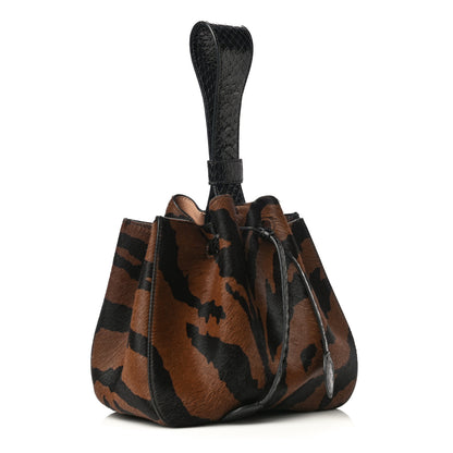 Alaia Calf Hair Bucket Bag Wristlet Brown Black 3 of 10