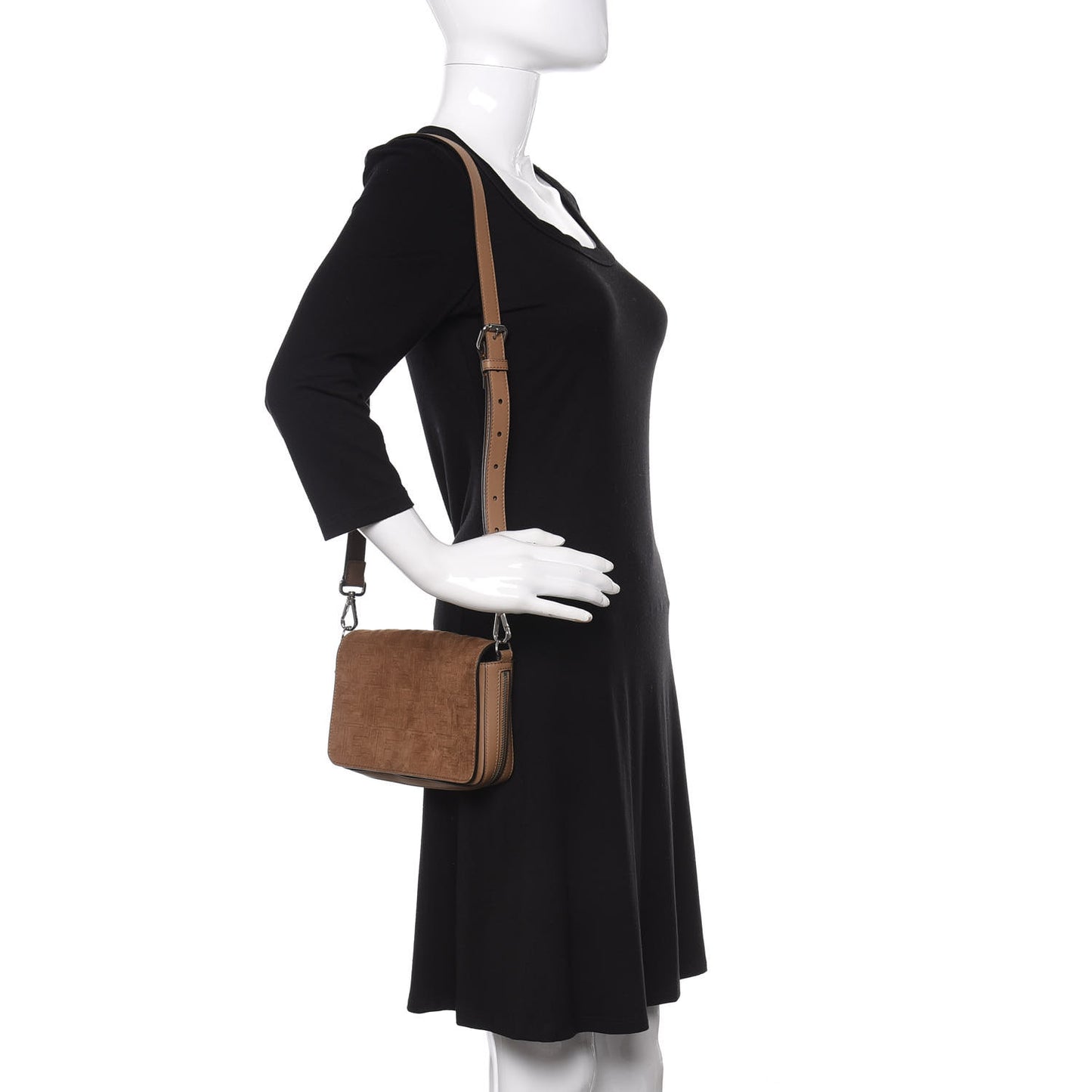 Vitello Grace Suede FF 1974 Embossed Mini Expandable Flap Bag Sand Sughero