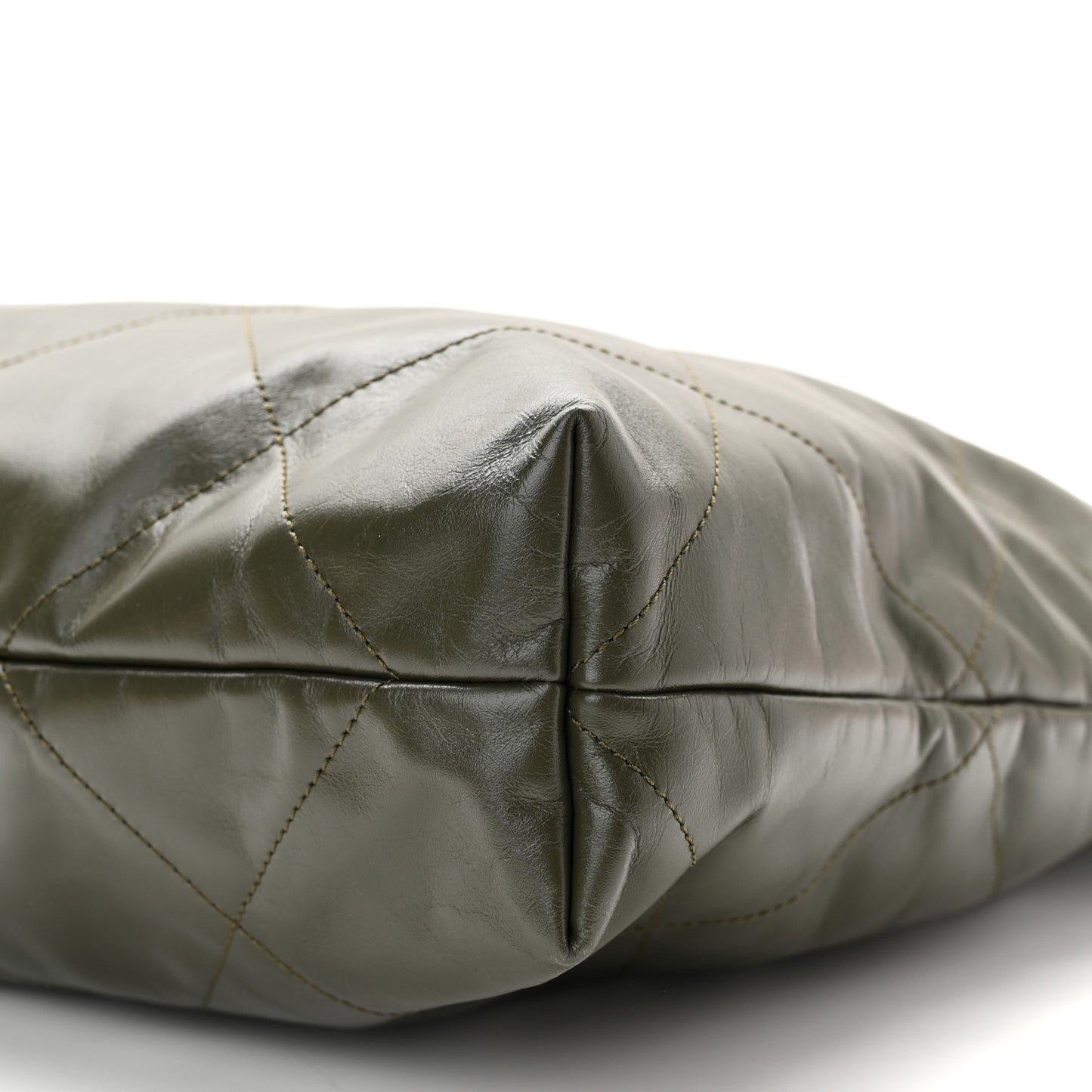 Shiny Calfskin Quilted Chanel 22 Khaki