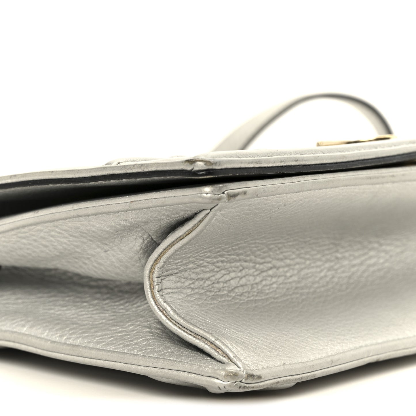 Metallic Grained Calfskin Medium Diorama Flap Bag Silver