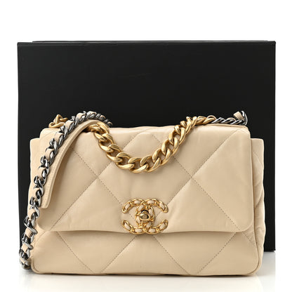 Chanel Shiny Goatskin Quilted Medium Chanel 19 Flap Beige 11 of 11