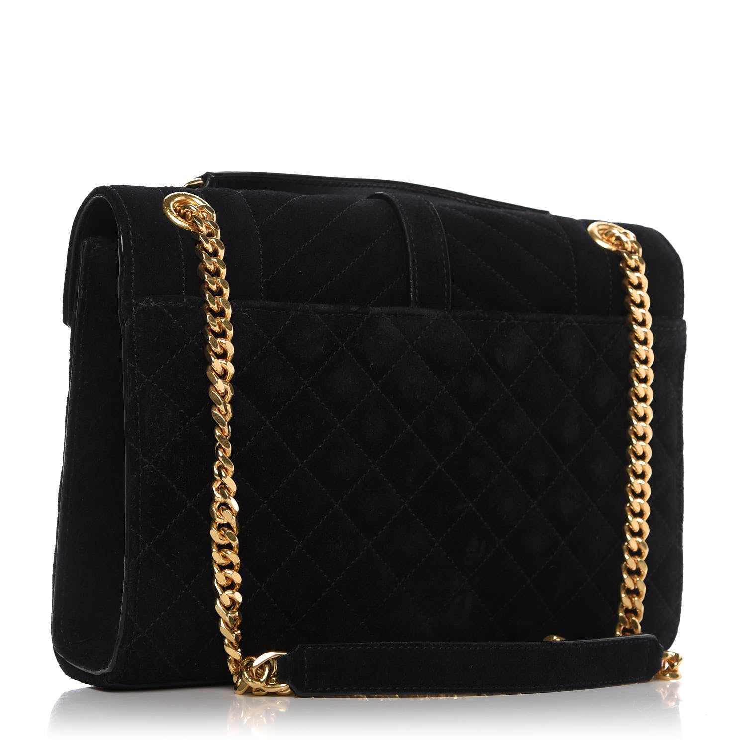 Saint Laurent Suede Mixed Matelasse Triquilt Medium Monogram Satchel Black 3 of 9