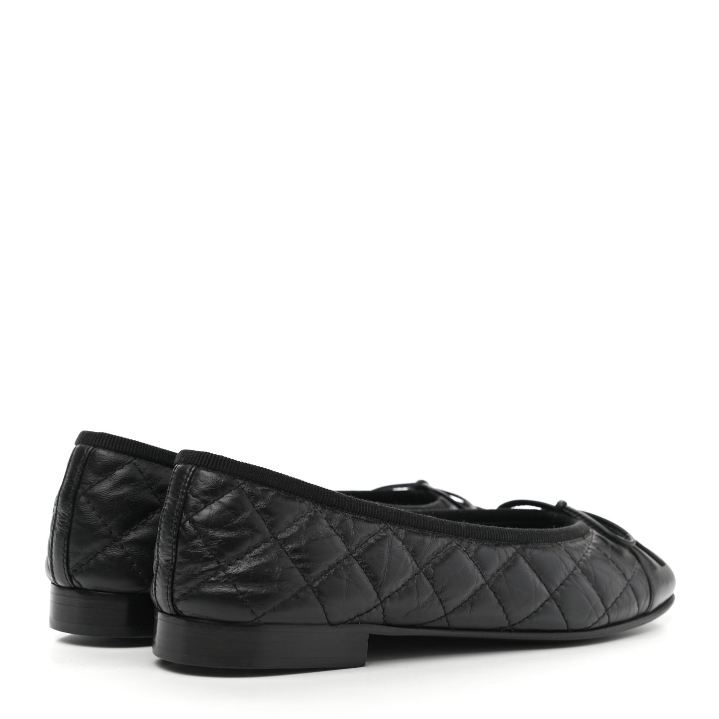 Aged Calfskin Quilted CC Cap Toe Ballerina Flats 35.5 Black