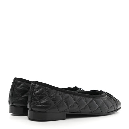 Chanel Aged Calfskin Quilted CC Cap Toe Ballerina Flats 35.5 Black 4 of 8