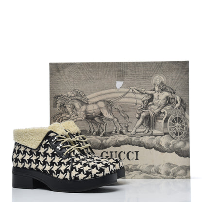 Gucci Optical Tweed Faux Shearling Houndstooth Victor Lace Up Ankle Boots 38 White Black 8 of 8