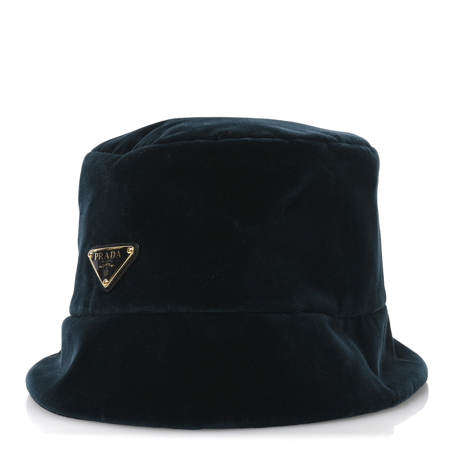 Prada Velvet Triangle Womens Bucket Hat L Petrolio 1 of 10