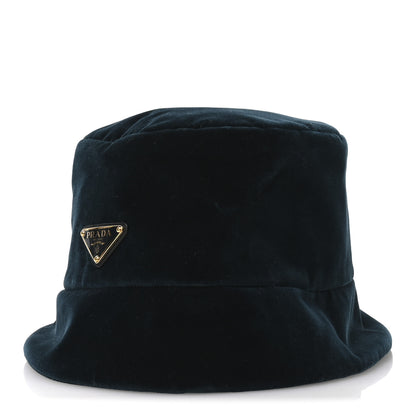 Prada Velvet Triangle Womens Bucket Hat L Petrolio 1 of 10