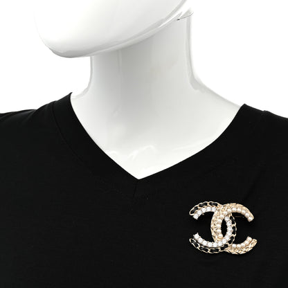 Chanel Lambskin Pearl Crystal Quilted CC Brooch Black Gold 2 of 5