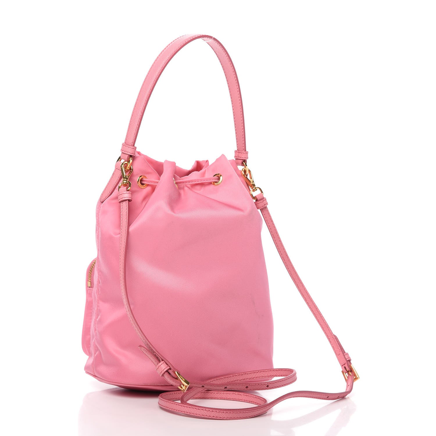 Prada Saffiano Tessuto Nylon Mini Bucket Crossbody Bag Pink 3 of 10