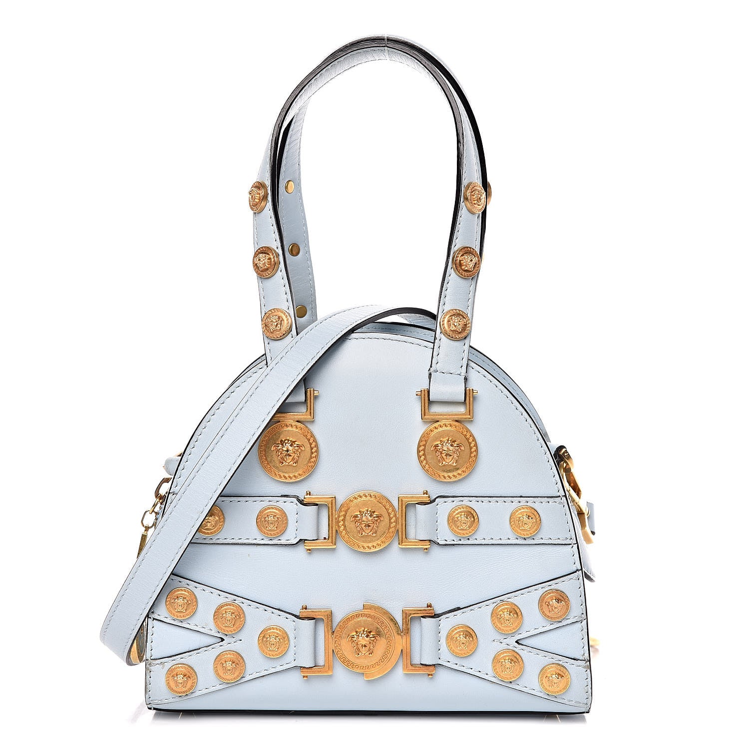 Versace Calfskin Small Medallion Tribute Bowling Bag Blue 1 of 12