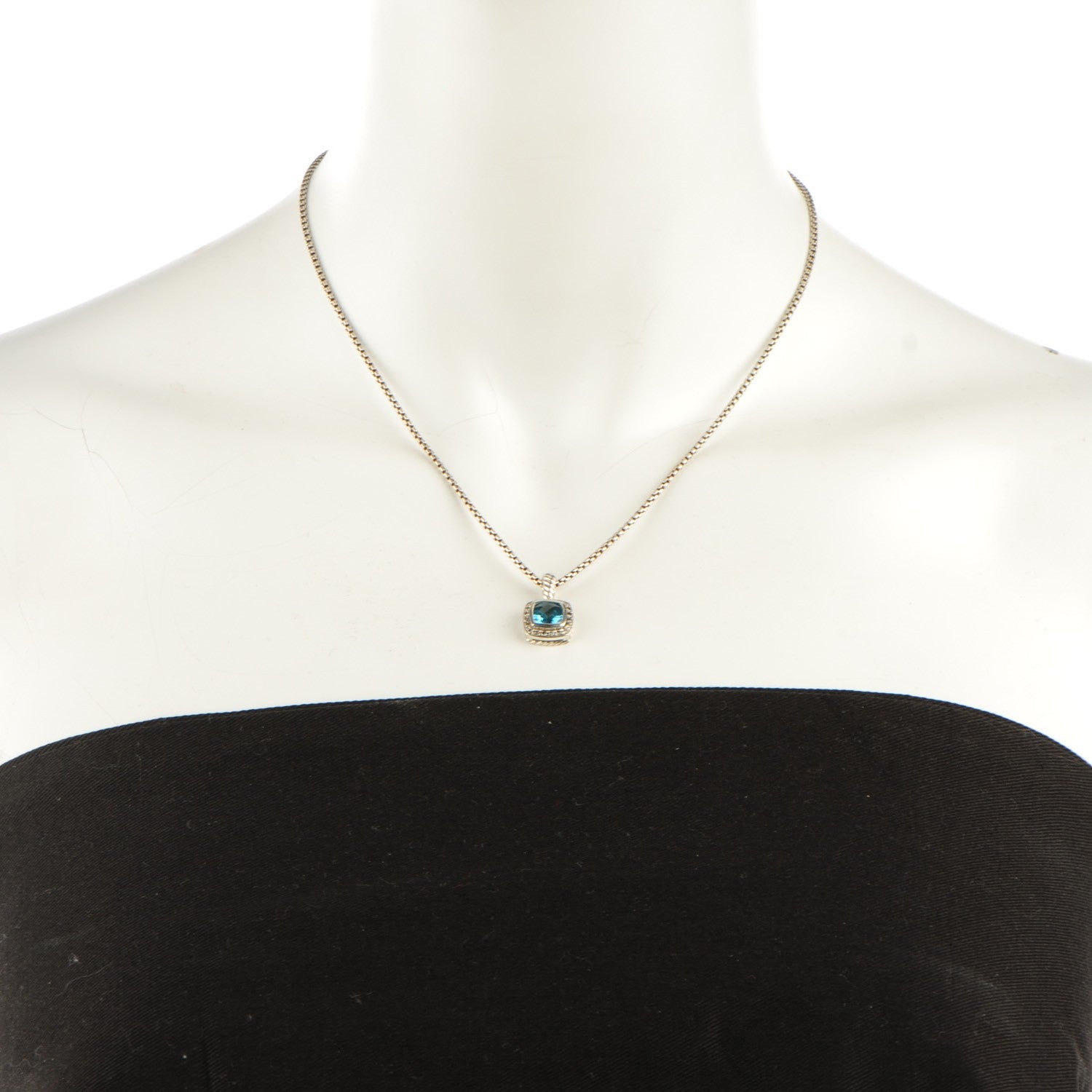 David Yurman Sterling Silver Diamond Blue Topaz 7mm Petite Albion Pendant Necklace 2 of 5