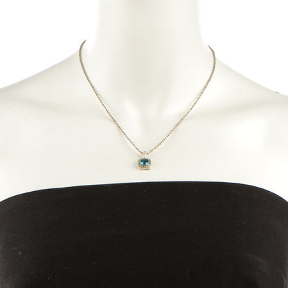 David Yurman Sterling Silver Diamond Blue Topaz 7mm Petite Albion Pendant Necklace 2 of 5