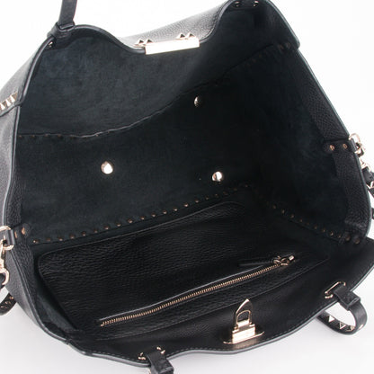 Valentino Garavani Alce Printed Calfskin Medium Rockstud Tote Black 6 of 8