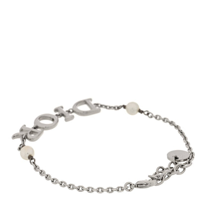 Christian Dior Palladium Pearl Logo Bracelet White Silver 3 of 5