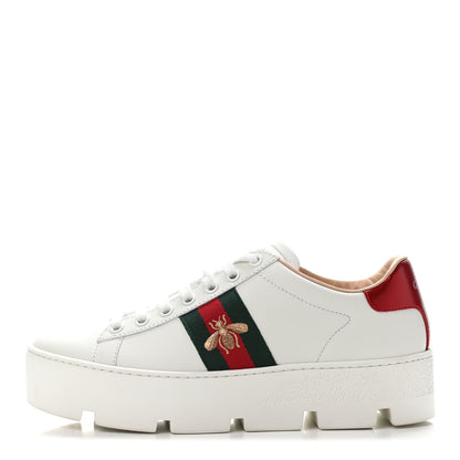 Gucci Calfskin Web Bee Embroidered Womens Ace Platform Sneakers 36.5 White 1 of 4