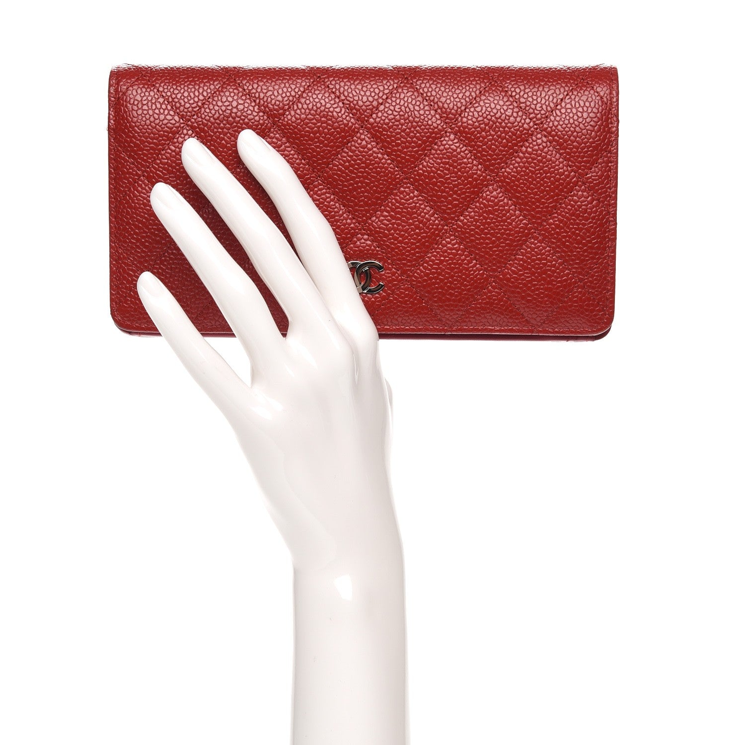 Chanel Caviar Quilted Yen Wallet Red 2 of 9