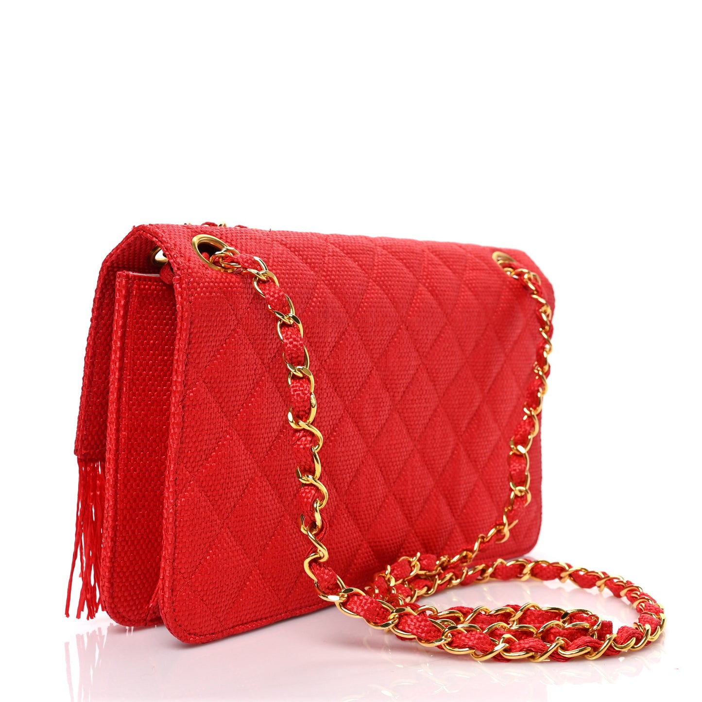 Woven Raffia Quilted CC Fringe Flap Red