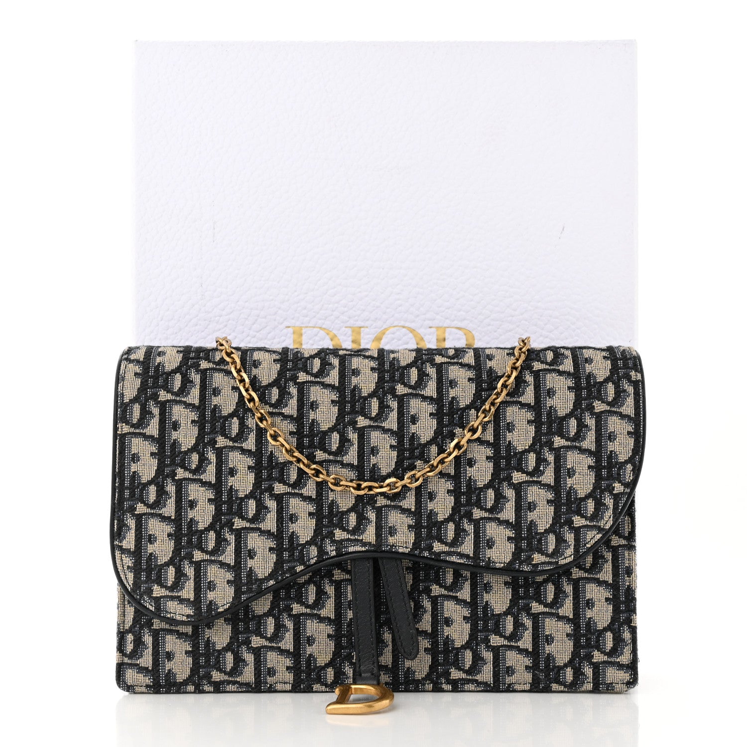 Christian Dior Oblique Saddle Chain Pouch Blue 10 of 10