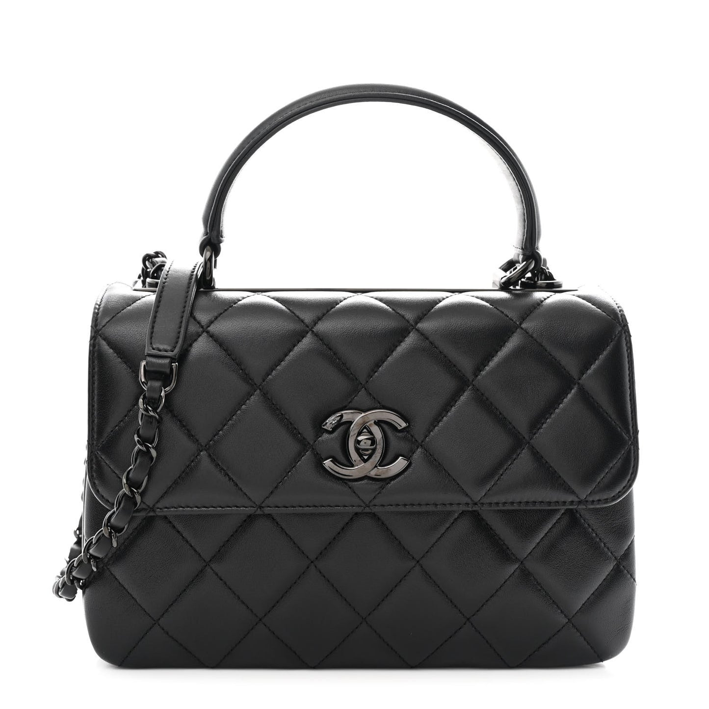 Lambskin Quilted Small Trendy CC Dual Handle Flap Bag So Black