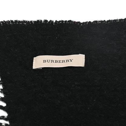 Burberry Cashmere Wool Half Mega Check Reversible Fringe Scarf Black 4 of 5