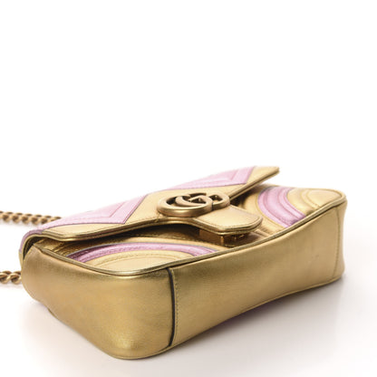 Gucci Metallic Calfskin Matelasse Mini GG Marmont Shoulder Bag Gold Pink 4 of 11