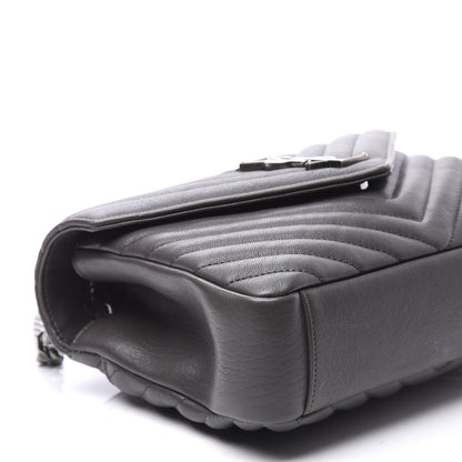 Saint Laurent Sheepskin Matelasse Chevron Monogram Medium College Bag Asphalt 9 of 12