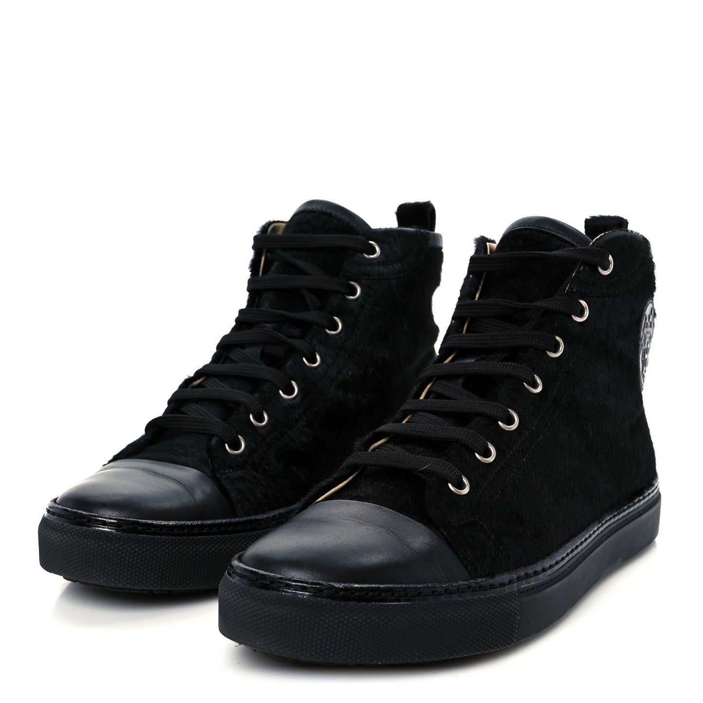 Pony Hair Calfskin Womens Jimmy High Top Sneakers 38.5 Black