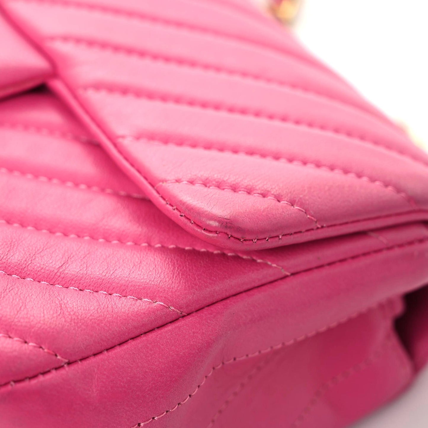 Lambskin Chevron Quilted Mini Rectangular Flap Dark Pink