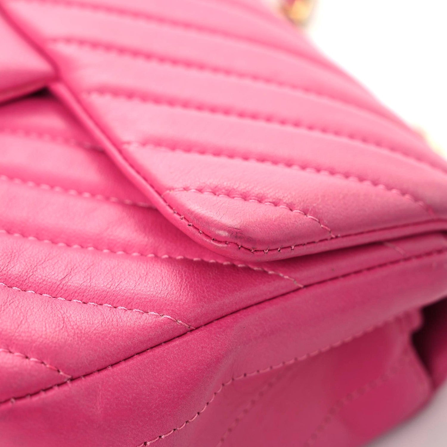 Chanel Lambskin Chevron Quilted Mini Rectangular Flap Dark Pink 12 of 19