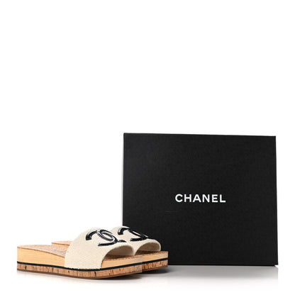 Chanel Tweed Cork CC Mule Sandal 40 White 10 of 10