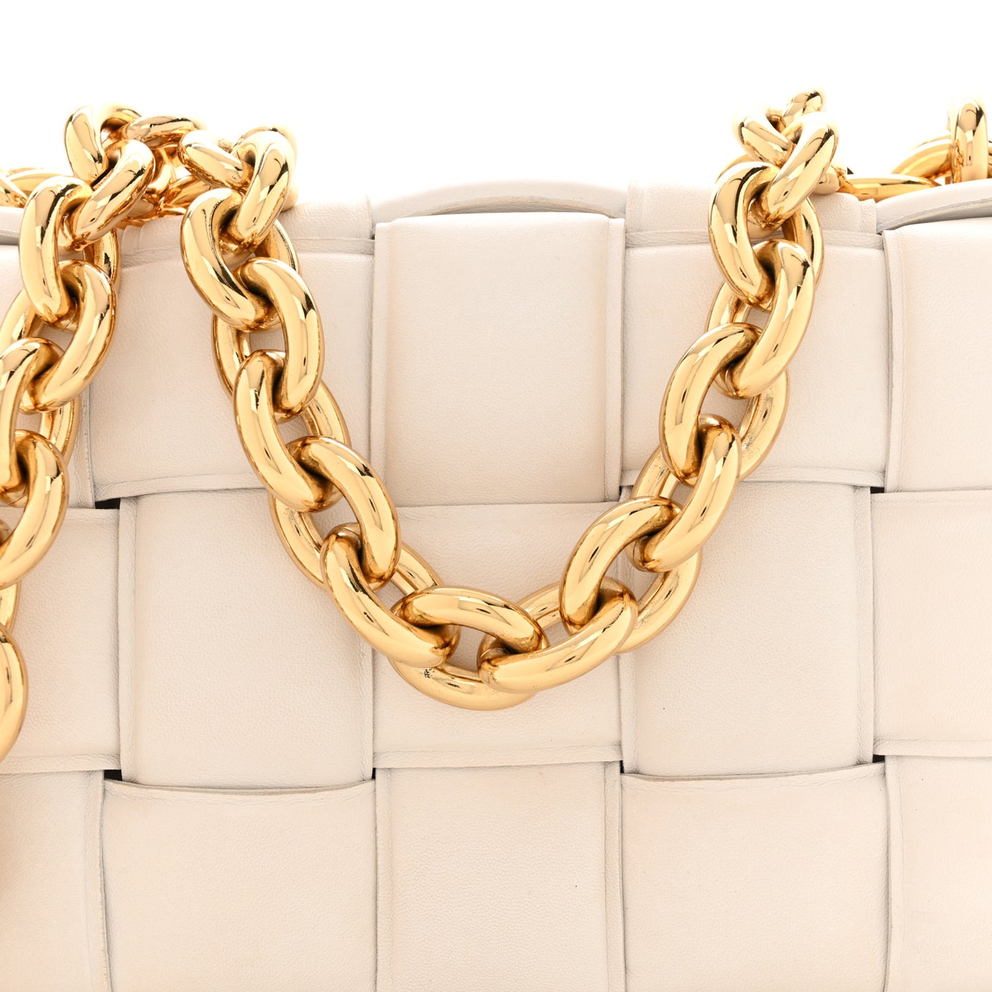 Lambskin Maxi Intreccio Padded Chain Cassette Crossbody Bag White