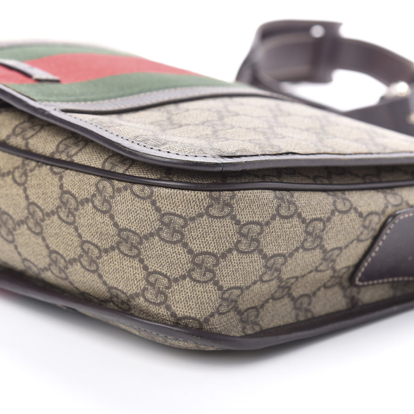 GG Plus Monogram Web Medium Flap Messenger Beige Dark Brown