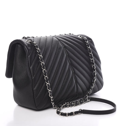 Chanel Caviar Chevron Quilted Large Puffy CC Flap Black 2 of 9