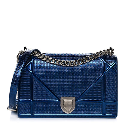 Christian Dior Metallic Patent Micro-Cannage Medium Diorama Flap Bag Blue 1 of 18