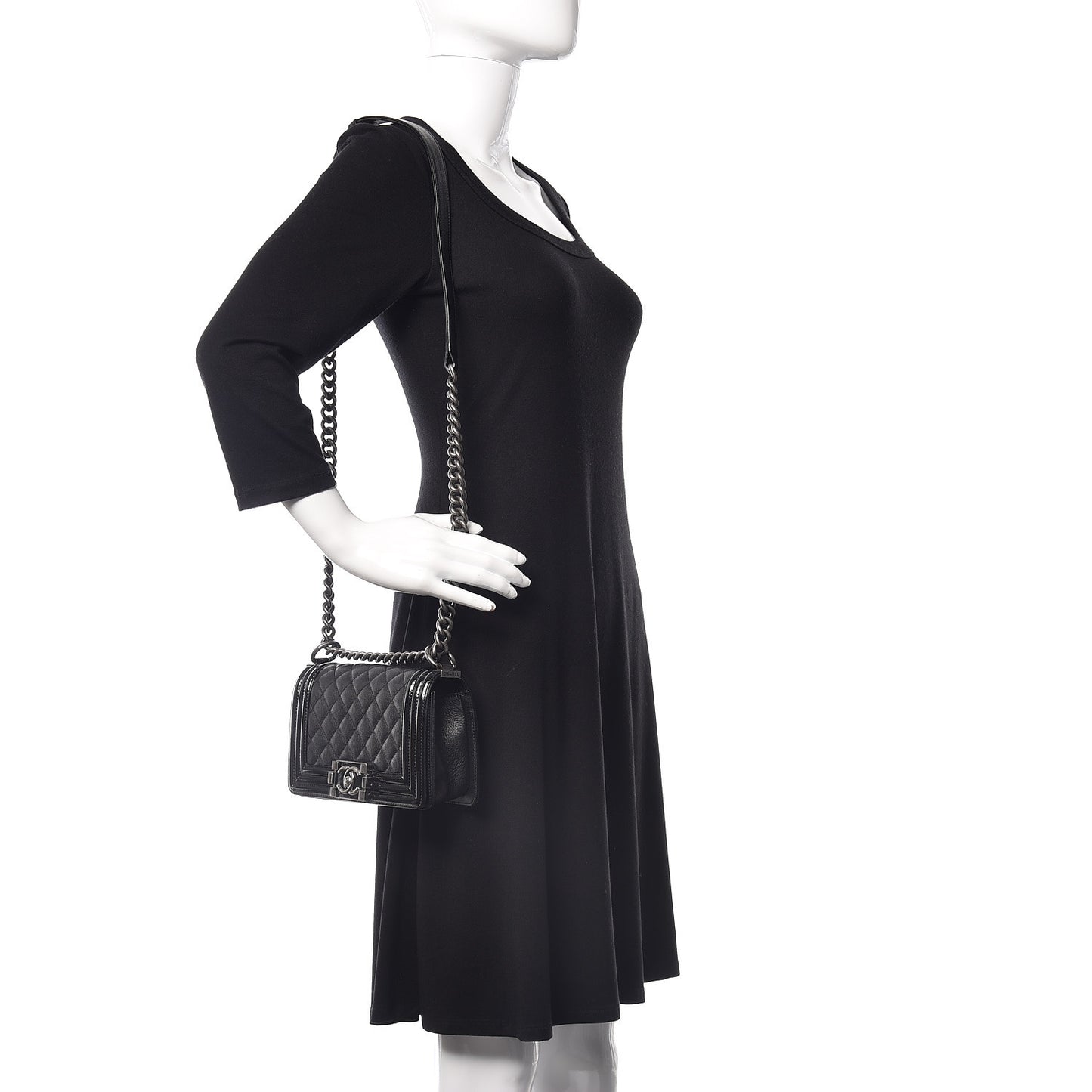 Goatskin Quilted Patent Small Duo Boy Flap Black