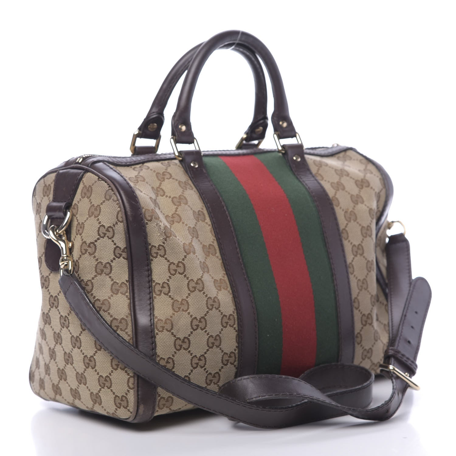 Gucci Monogram Vintage Web Medium Boston Dark Brown 3 of 14
