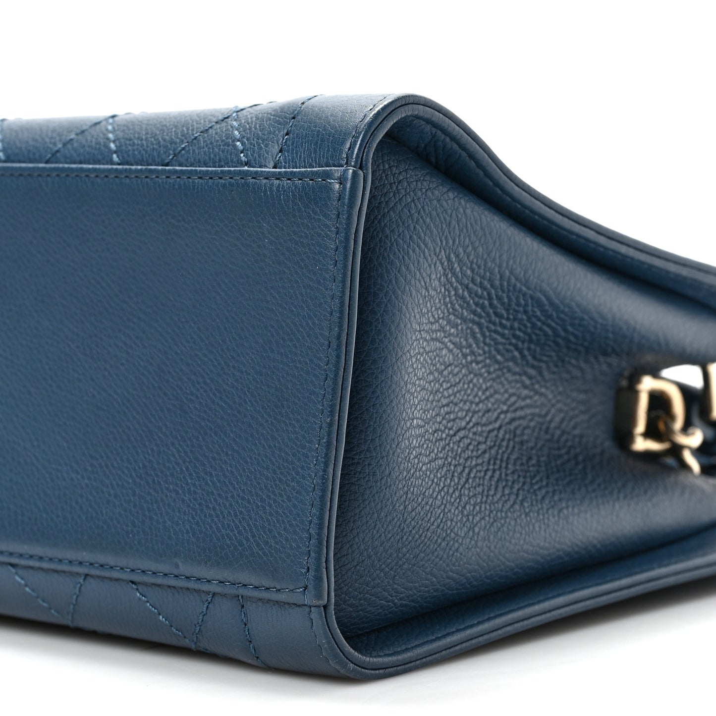 Grained Calfskin Stitched Small Label Click Shopper Tote Blue