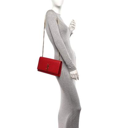 Saint Laurent Grain De Poudre Medium Monogram Kate Satchel Red 2 of 18