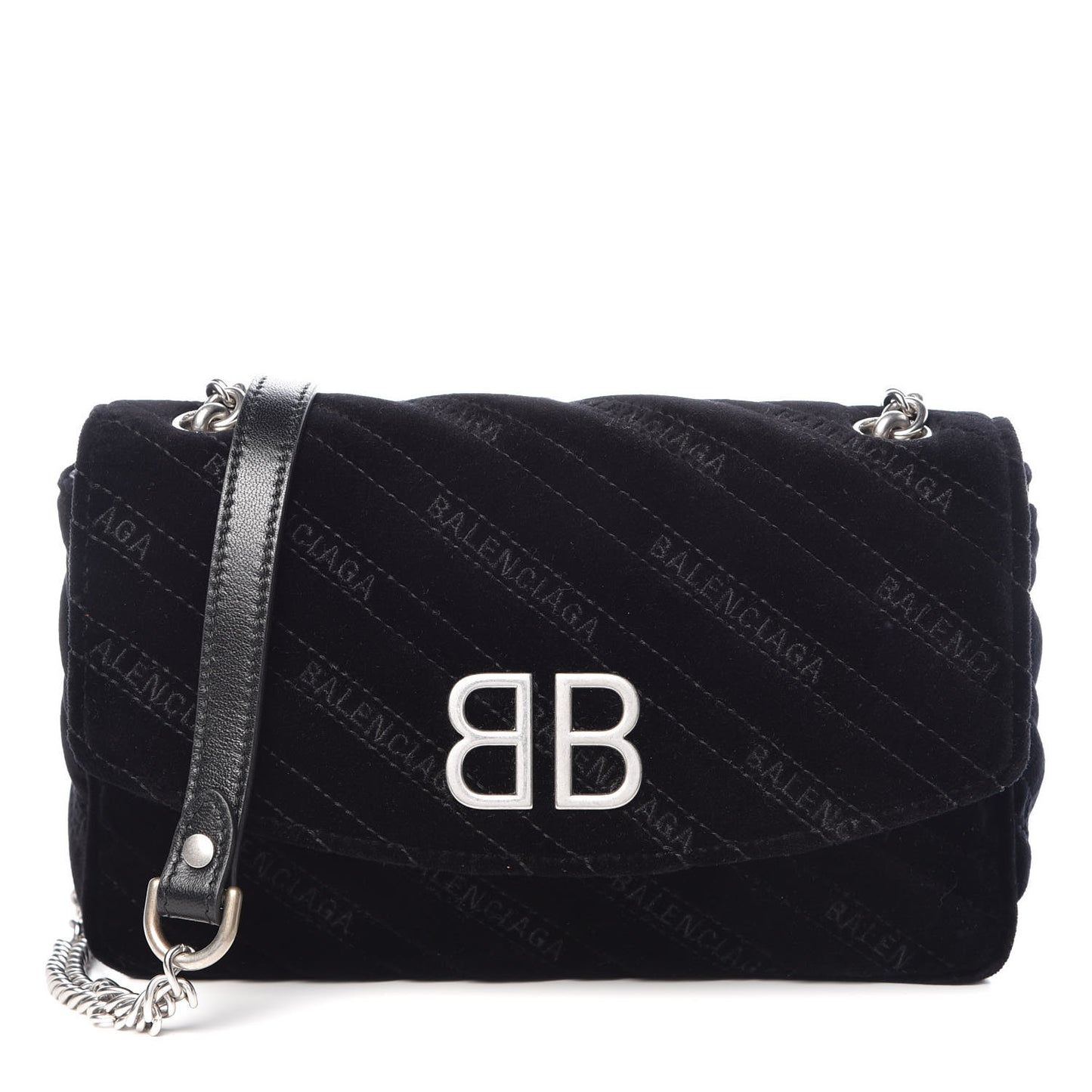 Velvet Logo Matelasse BB Chain Wallet Black