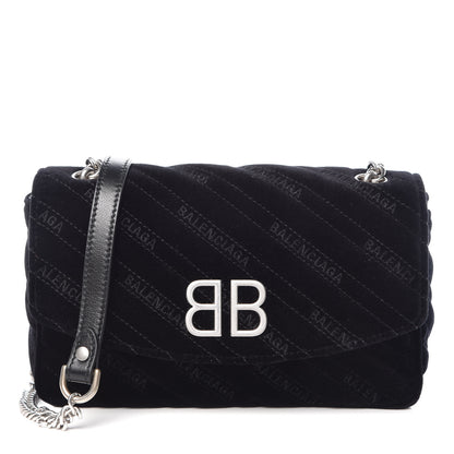 Balenciaga Velvet Logo Matelasse BB Chain Wallet Black 1 of 11