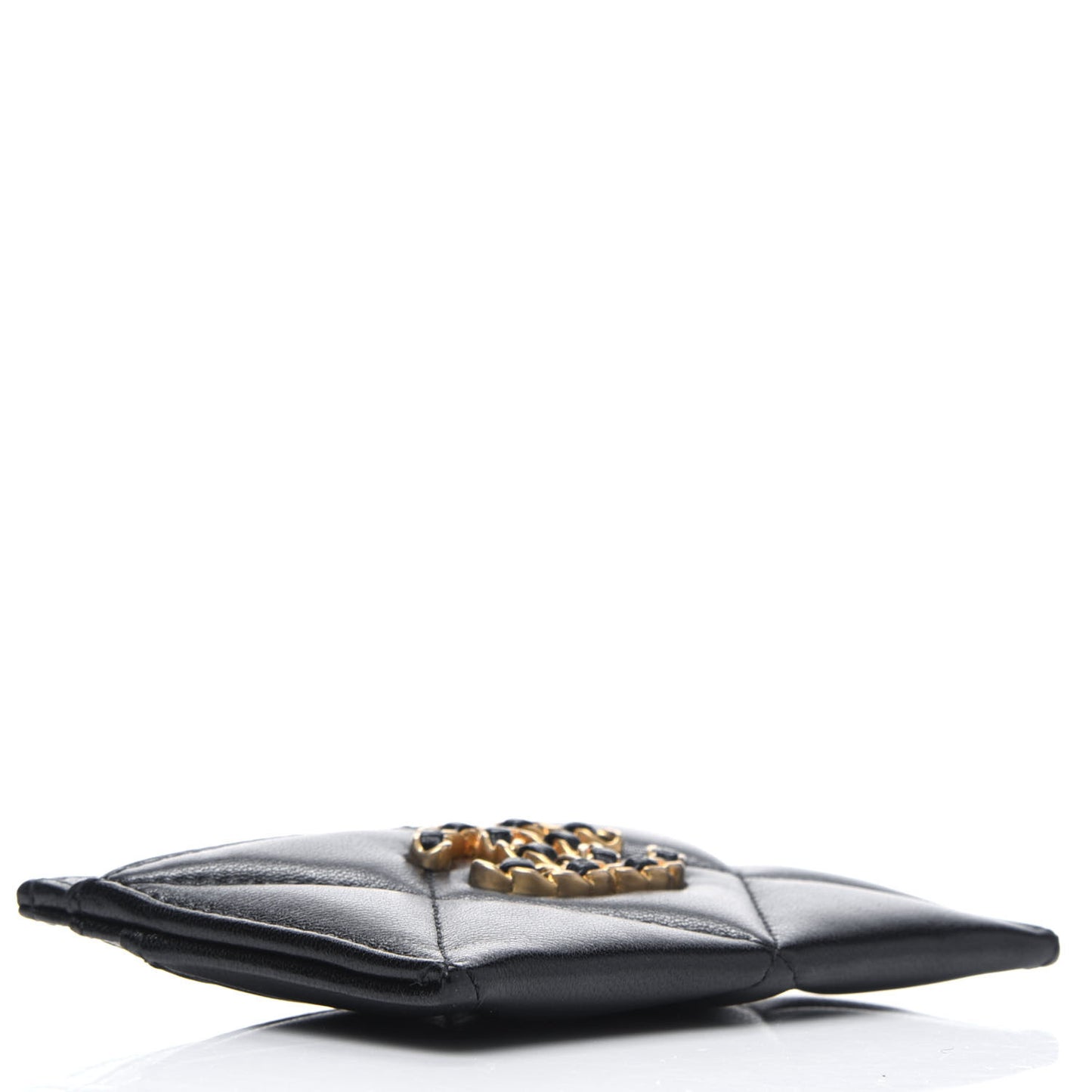 Shiny Goatskin Quilted Chanel 19 Card Holder Black